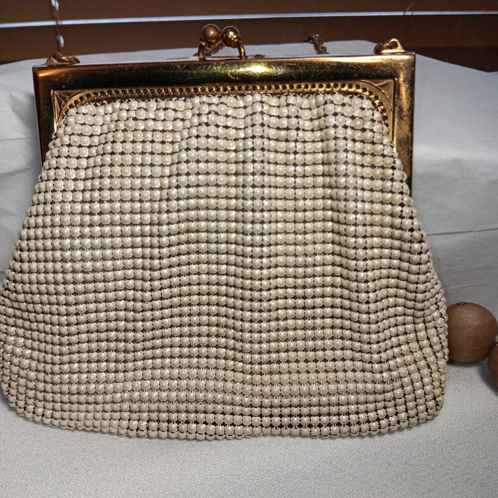 Vintage Cream Beaded Evening Bag | Classic Formal Purse | Elegant Retro Handbag